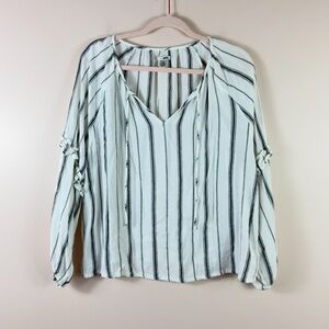 AMUSE SOCIETY womens size M white black striped long sleeve boho blouse